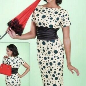 TATYANA Yellow Polka Dot Wiggle Dress NWT